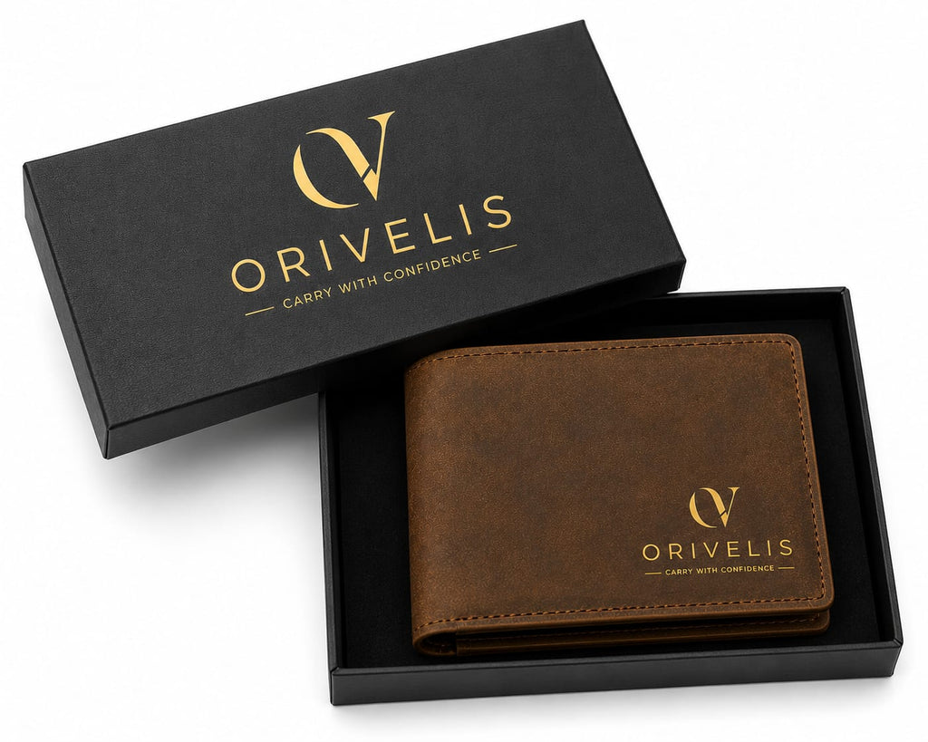 ORIVELIS™ Premium Genuine Leather Wallet for Men – RFID Blocking Slim Bifold Wallet with Luxury Gift Box | Minimalist Designer Wallet